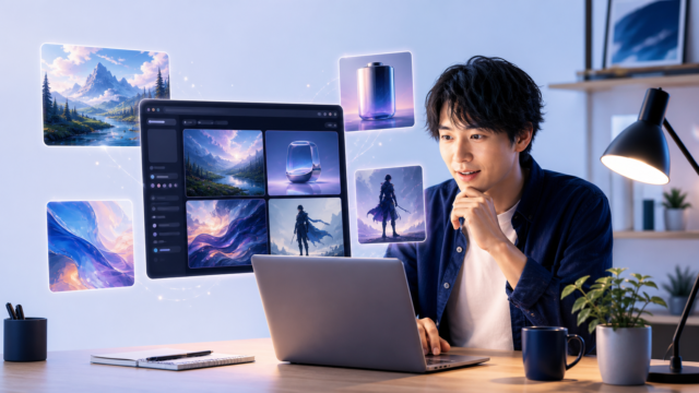 ブラウザでAI画像生成を楽しむクリエイターのイメージ