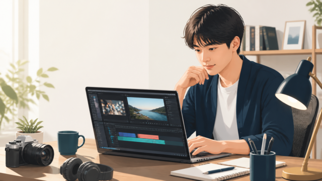 自宅で動画編集を学ぶ初心者のイメージ