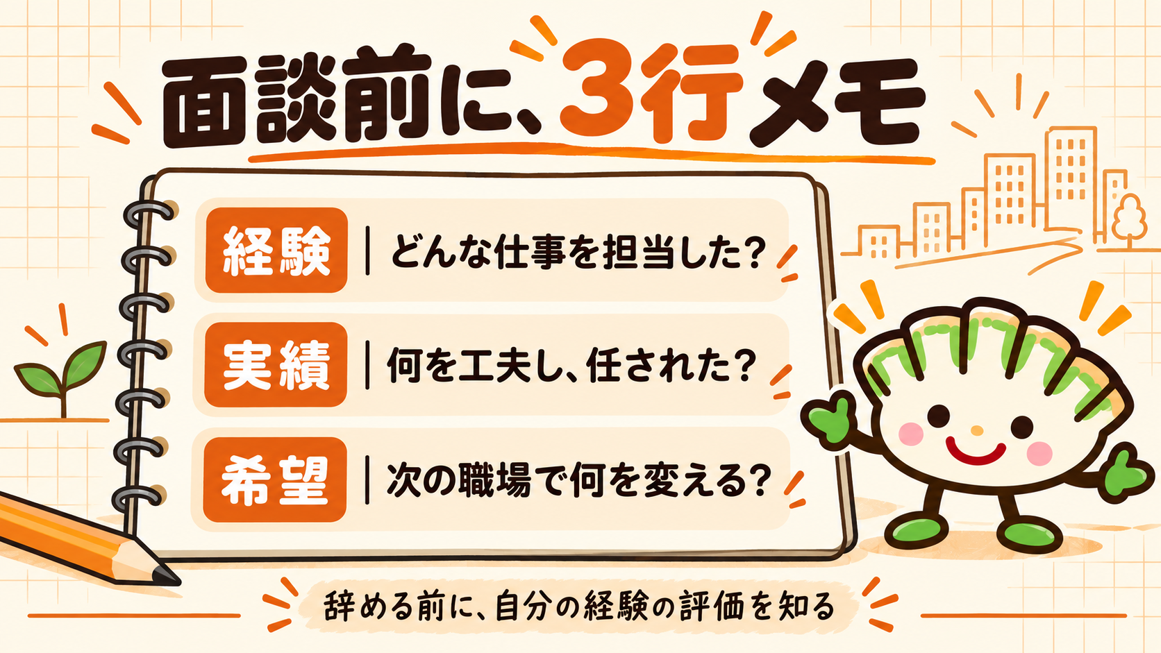 餃子キャラと面談前の経験・実績・希望の3行メモ