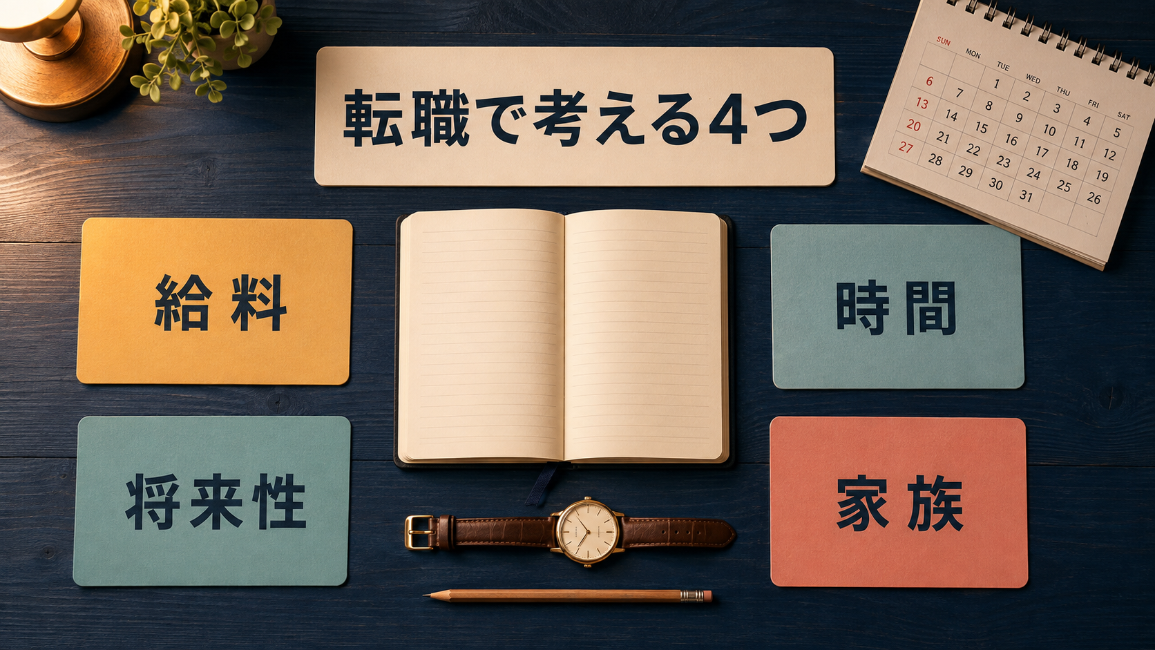 転職では給料・時間・将来性・家族の4つを考える図