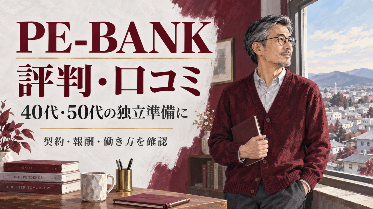 PE-BANKの評判・口コミと40代・50代の独立準備を考える男性エンジニアのイラスト