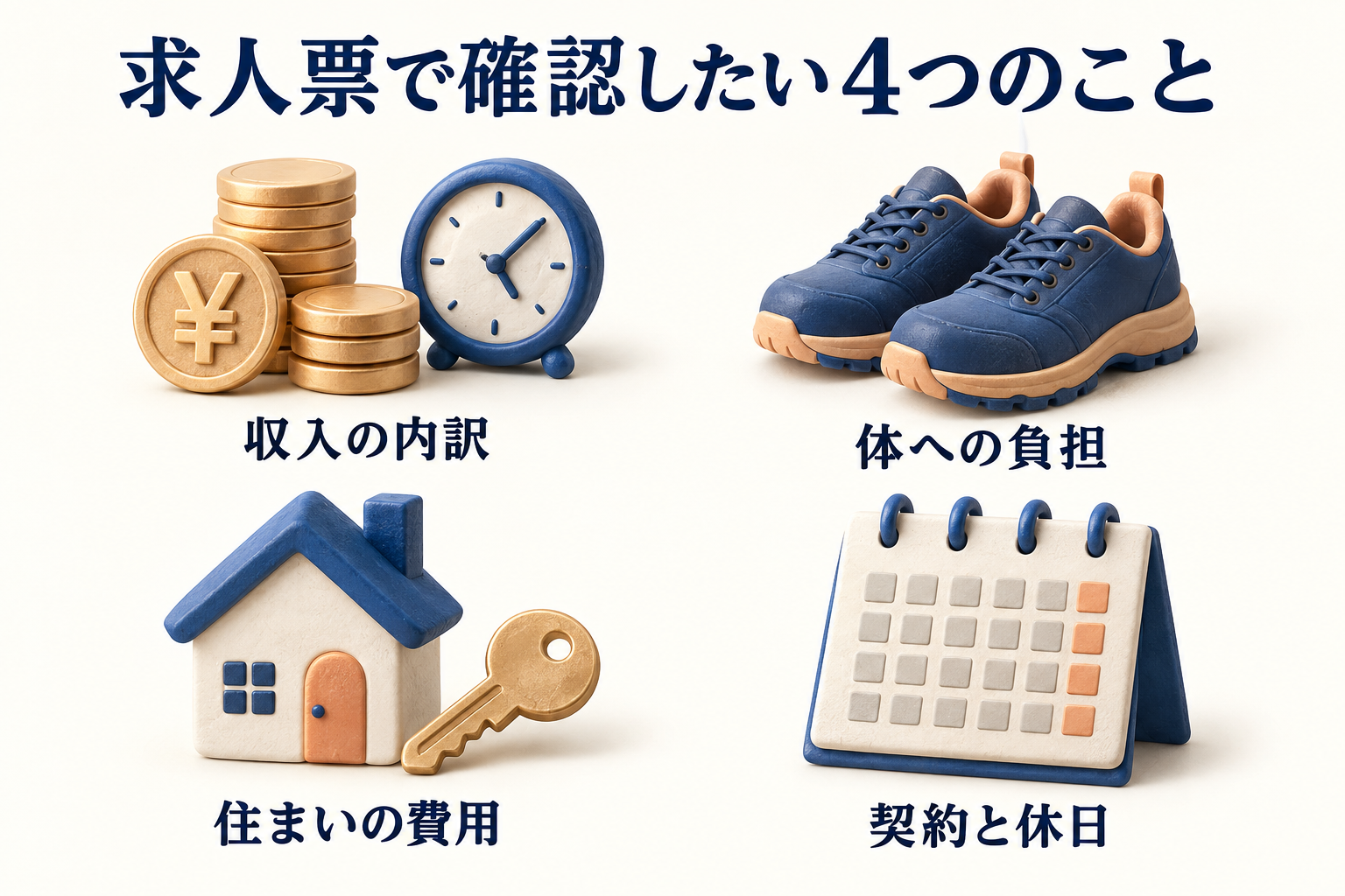 求人票で確認したい4項目:収入の内訳、体への負担、住まいの費用、契約と休日