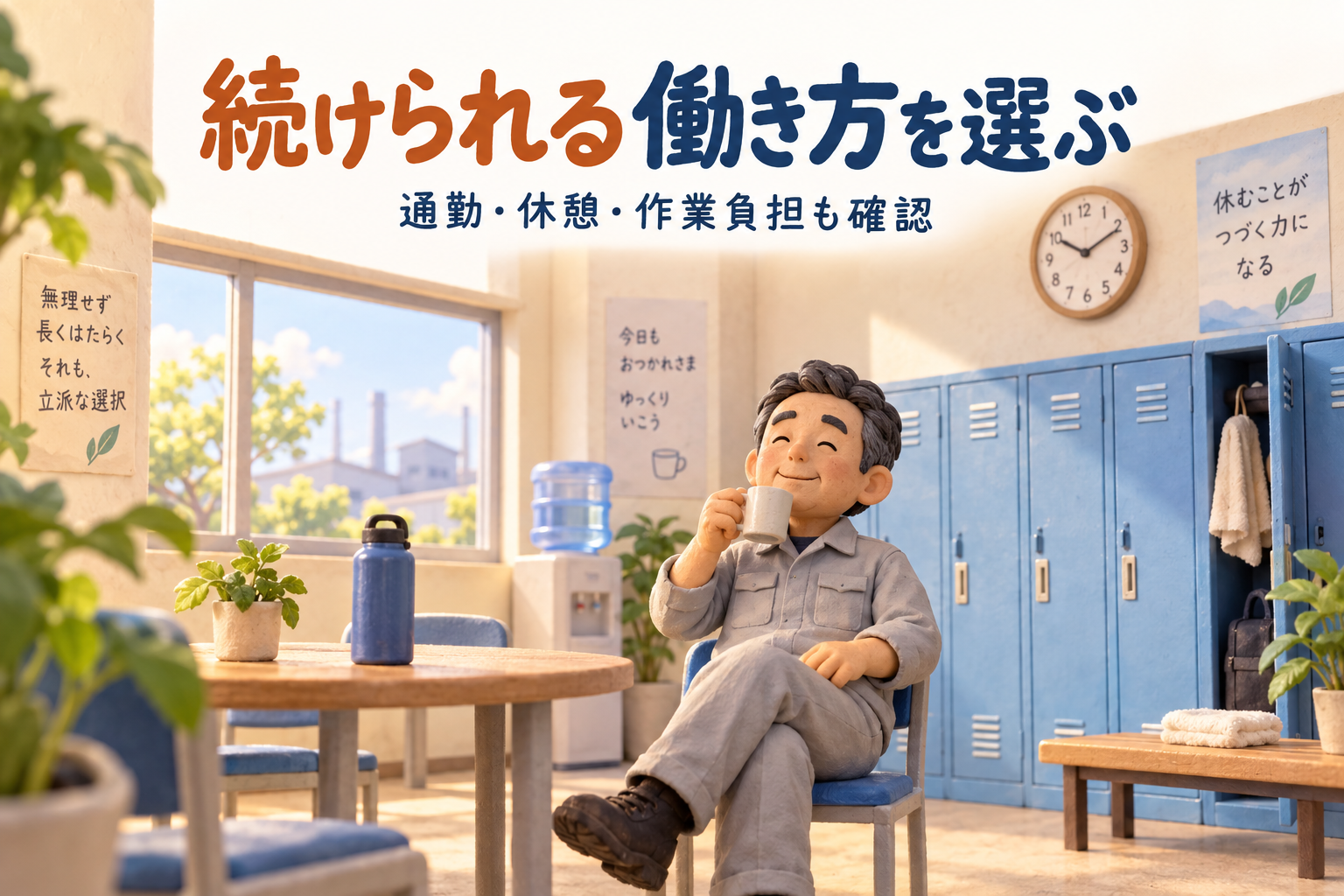 休憩室で休む働き手。続けられる働き方を選び、通勤・休憩・作業負担も確認