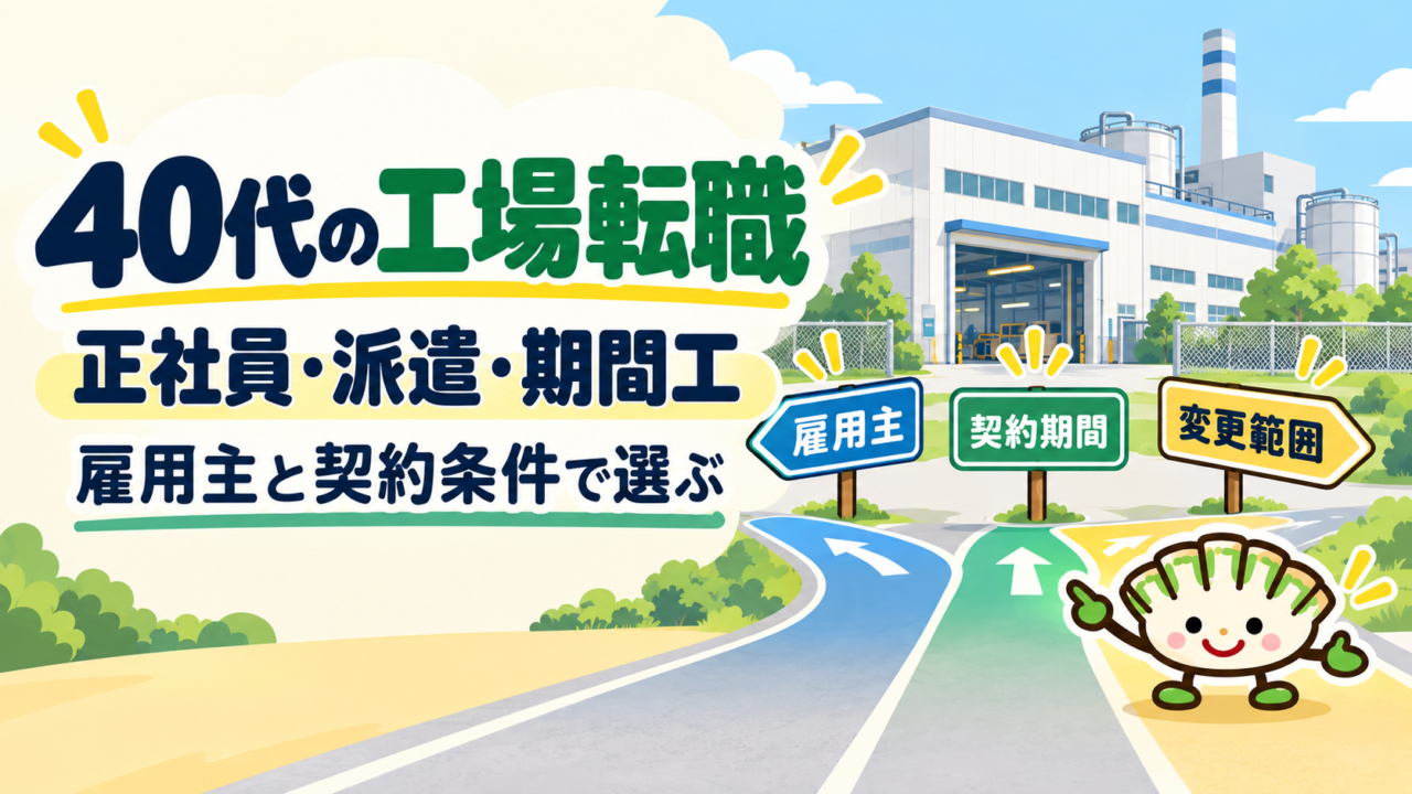 40代の工場転職で正社員・派遣・期間工の雇用主と契約条件を比べる案内